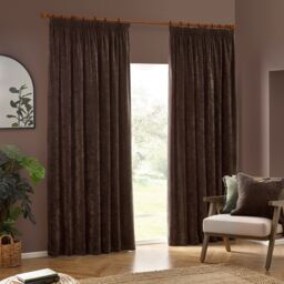 Yard Heavy Chenille Velvet Room Darkening Pencil Pleat Curtain Pair in Brown - Size: 229 cm width x 229 cm drop - thumbnail 2