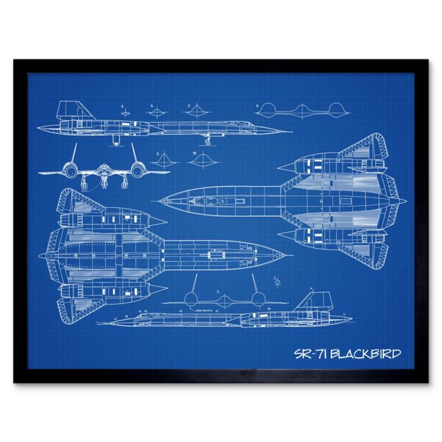 "Artery8 Wall Art Print SR-71 Blackbird Habu Us Aircraft Spy Plane Blue Plan Art Framed - Size: W12"" x H16""" - image 1