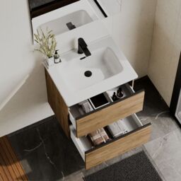 Banyetti Akiro 600mm WallHung Vanity Unit with Athena Basin-Walnut in Walnut - thumbnail 2