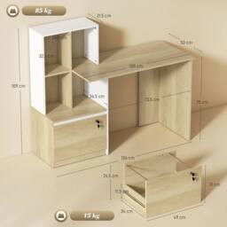 NESTLUNE Computer Desk with Lockable File Drawers, Oak Wood Effect in Natural - Size: 100 cm x 15 cm - thumbnail 2