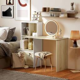 NESTLUNE Computer Desk with Lockable File Drawers, Oak Wood Effect in Natural - Size: 100 cm x 15 cm - thumbnail 6