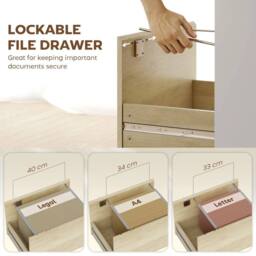 NESTLUNE Computer Desk with Lockable File Drawers, Oak Wood Effect in Natural - Size: 100 cm x 15 cm - thumbnail 5