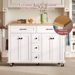 BTM Kitchen Island on Wheels Drop Leaf Trolley Storage Drawers Rack in White - thumbnail 2