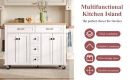 BTM Kitchen Island on Wheels Drop Leaf Trolley Storage Drawers Rack in White - thumbnail 9