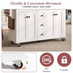 BTM Kitchen Island on Wheels Drop Leaf Trolley Storage Drawers Rack in White - thumbnail 7