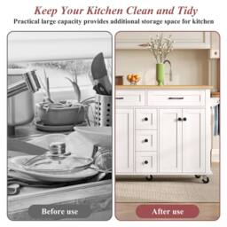 BTM Kitchen Island on Wheels Drop Leaf Trolley Storage Drawers Rack in White - thumbnail 5