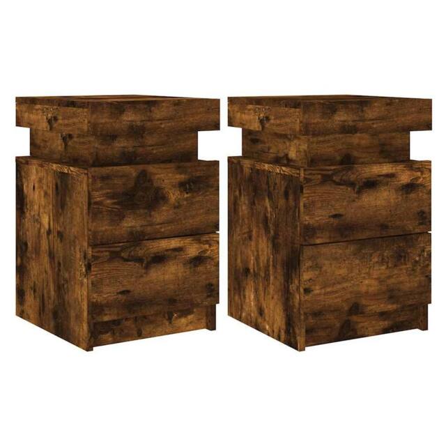 Berkfield Home Bedside Cabinets with LED Lights 2 pcs Smoked Oak 35x39x55 cm in Brown - Size: 35 x 39 x 55 cm - image 1