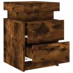 Berkfield Home Bedside Cabinets with LED Lights 2 pcs Smoked Oak 35x39x55 cm in Brown - Size: 35 x 39 x 55 cm - thumbnail 8