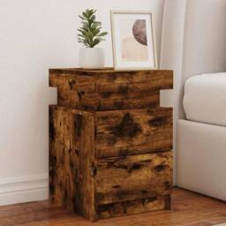 Berkfield Home Bedside Cabinets with LED Lights 2 pcs Smoked Oak 35x39x55 cm in Brown - Size: 35 x 39 x 55 cm - thumbnail 2