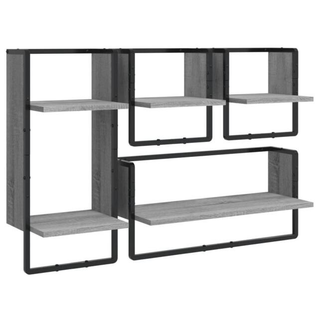 Berkfield Home 4 Piece Wall Shelf Set with Bars Grey Sonoma Engineered Wood - image 1