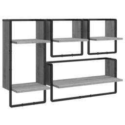 Berkfield Home 4 Piece Wall Shelf Set with Bars Grey Sonoma Engineered Wood - thumbnail 1