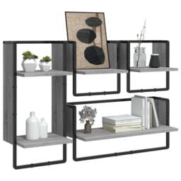 Berkfield Home 4 Piece Wall Shelf Set with Bars Grey Sonoma Engineered Wood - thumbnail 3