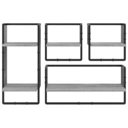 Berkfield Home 4 Piece Wall Shelf Set with Bars Grey Sonoma Engineered Wood - thumbnail 4