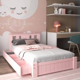 Somnior Elwood Solid Wooden Bed Frame with 3 Drawers & Memory Foam Mattress in Pink - Size: Single - thumbnail 4