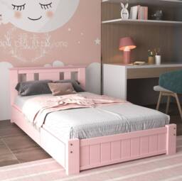 Somnior Elwood Solid Wooden Bed Frame with 3 Drawers & Memory Foam Mattress in Pink - Size: Single - thumbnail 5