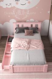 Somnior Elwood Solid Wooden Bed Frame with 3 Drawers & Memory Foam Mattress in Pink - Size: Single