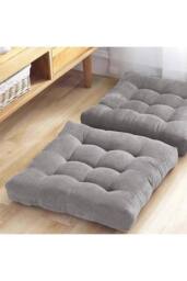 Garden Sanctuary Grey Square Corduroy Seat Cushion Tatami Futon, 50 cm W x 50 cm D - thumbnail 3