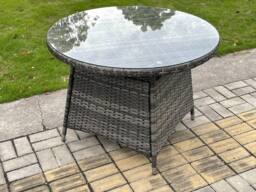 Fimous Outdoor Rattan Garden Furniture Dining Set Table & Chair Set Wicker Patio 4 Chairs Plus Round Table in Dark Grey - thumbnail 3