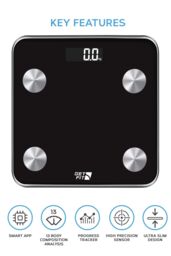 Get Fit Smart Bathroom Scales Digital Body Weighing Scale Connect IOS/Android in Black