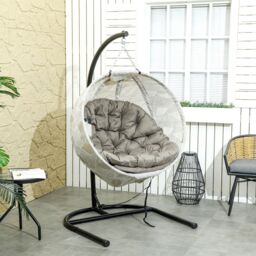 OUTSUNNY Hanging Egg Chair Outdoor Indoor Swing Chair, Folding Basket in Brown - thumbnail 1