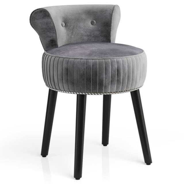 Costway Velvet Vanity Stool w/Tufted Back Upholstered Vanity Makeup Chair in Grey - image 1