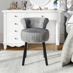 Costway Velvet Vanity Stool w/Tufted Back Upholstered Vanity Makeup Chair in Grey - thumbnail 5