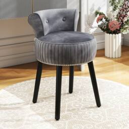 Costway Velvet Vanity Stool w/Tufted Back Upholstered Vanity Makeup Chair in Grey - thumbnail 3