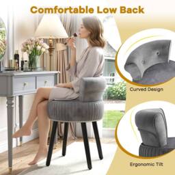 Costway Velvet Vanity Stool w/Tufted Back Upholstered Vanity Makeup Chair in Grey - thumbnail 8