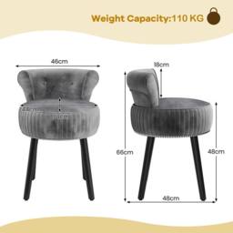 Costway Velvet Vanity Stool w/Tufted Back Upholstered Vanity Makeup Chair in Grey - thumbnail 2