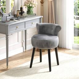 Costway Velvet Vanity Stool w/Tufted Back Upholstered Vanity Makeup Chair in Grey - thumbnail 4