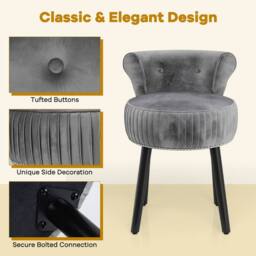 Costway Velvet Vanity Stool w/Tufted Back Upholstered Vanity Makeup Chair in Grey - thumbnail 6