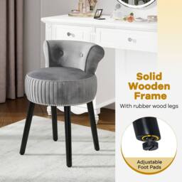 Costway Velvet Vanity Stool w/Tufted Back Upholstered Vanity Makeup Chair in Grey - thumbnail 9