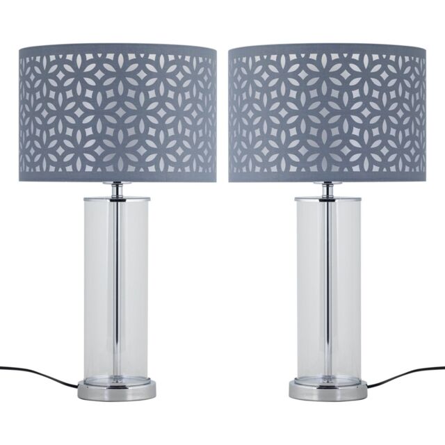 First Choice Lighting Set of 2 Aura - Chrome Table Lamps with Grey Cut Out Shades in Silver - image 1