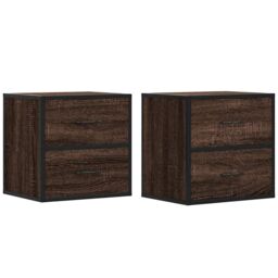 Berkfield Home Wall-mounted Bedside Cabinets 2 pcs Brown Oak 40x31x39.5 cm - thumbnail 2