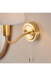 Netlighting Conway Classic Wall Lamp Satin Brass with Ivory Tapered Shade & Pull Cord Switch IP44 in Gold - thumbnail 5