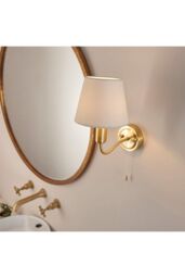 Netlighting Conway Classic Wall Lamp Satin Brass with Ivory Tapered Shade & Pull Cord Switch IP44 in Gold - thumbnail 3