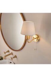 Netlighting Conway Classic Wall Lamp Satin Brass with Ivory Tapered Shade & Pull Cord Switch IP44 in Gold - thumbnail 4