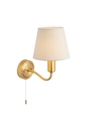 Netlighting Conway Classic Wall Lamp Satin Brass with Ivory Tapered Shade & Pull Cord Switch IP44 in Gold