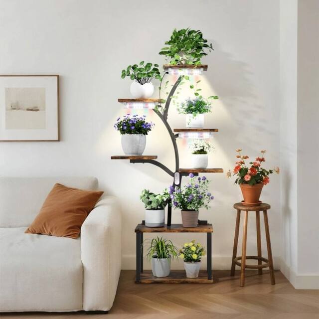 Havendro Large Plant Stand with Grow Lights Metal Frame in Black - image 1