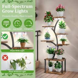 Havendro Large Plant Stand with Grow Lights Metal Frame in Black - thumbnail 4