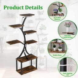 Havendro Large Plant Stand with Grow Lights Metal Frame in Black - thumbnail 5