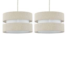 First Choice Lighting Set of 2 Benni - Natural Linen 26cm Pendant Shades - thumbnail 1