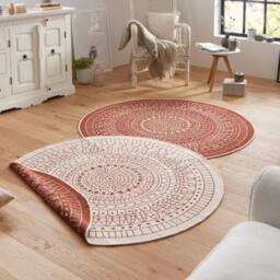 THE RUGS Porto Reversible Indoor Outdoor Rug Flatweave Polypropylene Design in Red - Size: 140 cm diameter