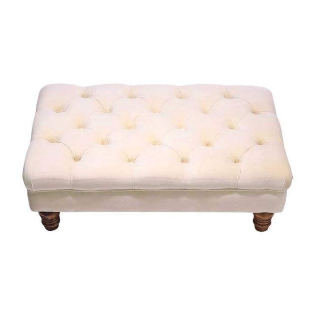 KORVIXA Beige Large Tufted Velvet Chesterfield Ottoman Footstool Stool - Size: 100 cm - image 1