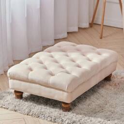 KORVIXA Beige Large Tufted Velvet Chesterfield Ottoman Footstool Stool - Size: 100 cm - thumbnail 4