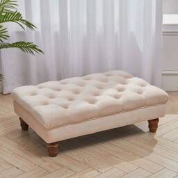 KORVIXA Beige Large Tufted Velvet Chesterfield Ottoman Footstool Stool - Size: 100 cm - thumbnail 3