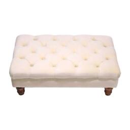 KORVIXA Beige Large Tufted Velvet Chesterfield Ottoman Footstool Stool - Size: 100 cm - thumbnail 1
