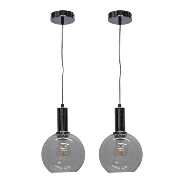 First Choice Lighting Set of 2 Barnum - Clear Glass Globe Chrome Deco Pendant Fittings - image 1