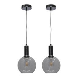 First Choice Lighting Set of 2 Barnum - Clear Glass Globe Chrome Deco Pendant Fittings - thumbnail 1