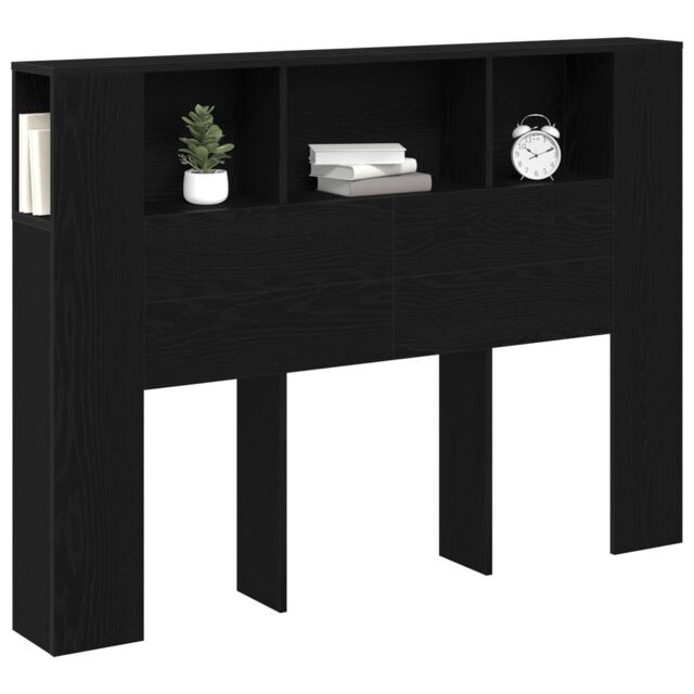 Berkfield Home Black Oak Headboard Cabinet - 140x19x104.5 cm - Made from Engineered Wood - image 1